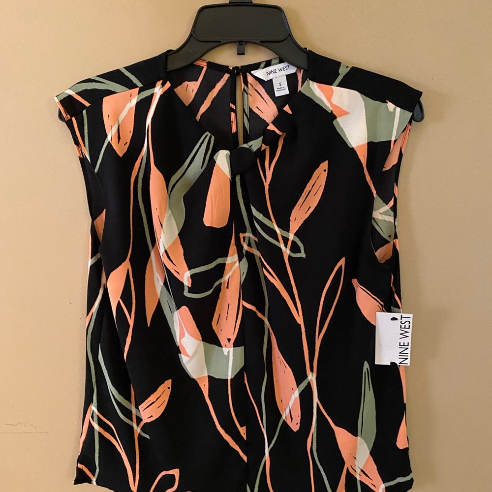 Nine West Black and Orange Sleeveless Blouse
